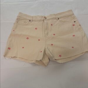 LOFT Tan Jean Shorts with Pink Star Details